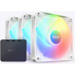 NZXT F120 RGB Core Pack Hub-Mounted Fans, 120mm RGB Controller Fan -White | RF-C12TF-W1