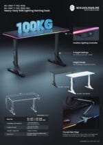 WJ Coolman T-Shaped Gaming Desk Height Adjustable – White RGB - Image 4