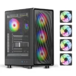 Tortox Nimbus Mesh Tempered Glass ARGB Gaming PC Case (ATX / M-ATX / ITX / 4x120mm Fans / Mesh Front)