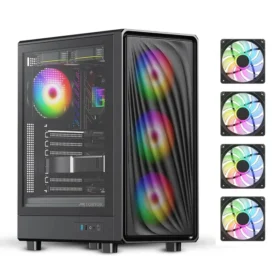 Tortox Nimbus Mesh Tempered Glass ARGB Gaming PC Case (ATX / M-ATX / ITX / 4x120mm Fans / Mesh Front)