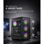 Tortox Nimbus Mesh Tempered Glass ARGB Gaming PC Case (ATX / M-ATX / ITX / 4x120mm Fans / Mesh Front - ) - Black - Image 6