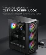 Tortox Nimbus Mesh Tempered Glass ARGB Gaming PC Case (ATX / M-ATX / ITX / 4x120mm Fans / Mesh Front - ) - Black - Image 2