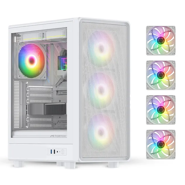 nimb 2 Tortox Nimbus Mesh Tempered Glass ARGB Gaming PC Case (ATX / M-ATX / ITX / 4x120mm Fans / Mesh Front - ) - White