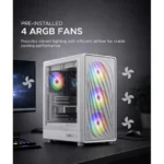 Tortox Nimbus Mesh Tempered Glass ARGB Gaming PC Case (ATX / M-ATX / ITX / 4x120mm Fans / Mesh Front - ) - White - Image 5