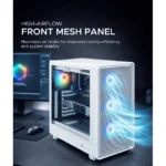 Tortox Nimbus Mesh Tempered Glass ARGB Gaming PC Case (ATX / M-ATX / ITX / 4x120mm Fans / Mesh Front - ) - White - Image 4